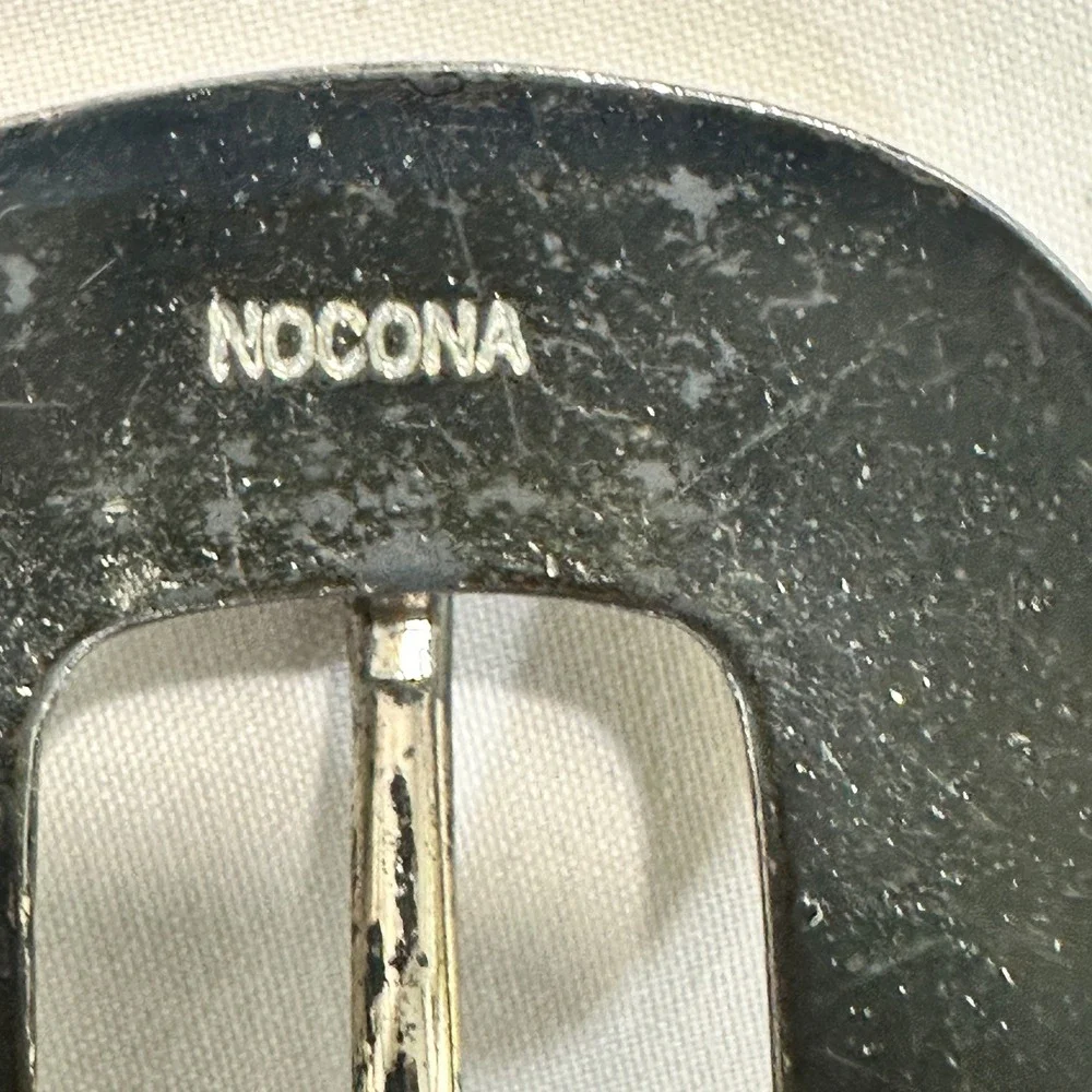 Nocona Mens Leather Western Belt 32 Black Engraved Silver Buckle USA G331